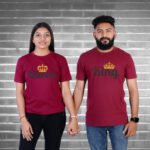 Queen And King Maroon Couple T-shirt