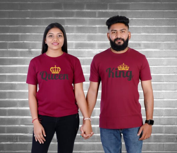 Queen And King Maroon Couple T-shirt